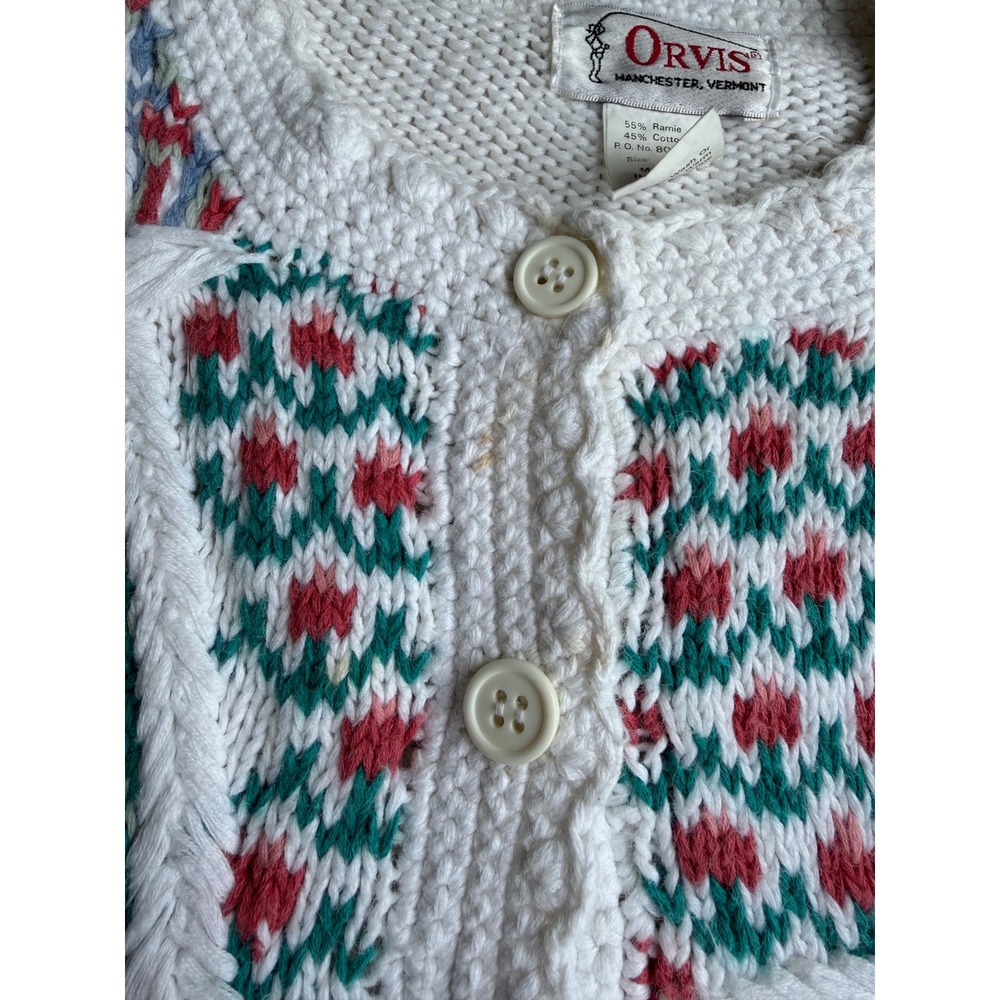 Vintage Orvis Patchwork Cardigan Sweater Floral Heart Knit Ramie Cotton S - Picture 6 of 13